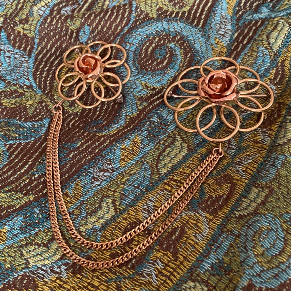 Vintage Rose and Gold Tones Double Sweater Pin